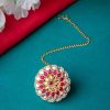 Jewellery Morkanth | Women'S Gold-Plated Pink U0026 White Kundan-Studded U0026 Pearls Beaded Borla Maang Tikka - Morkanth