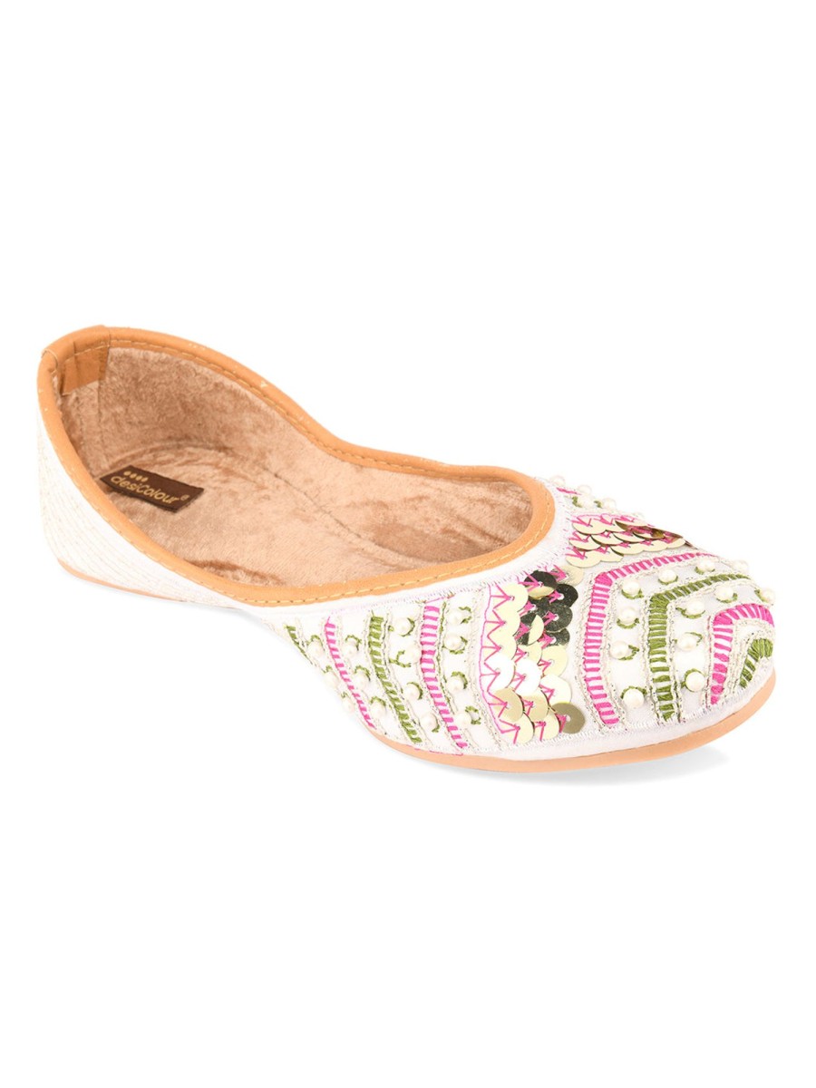 Others Desi Colour | Women'S White Multiline Indian Ethnic Comfort Footwear - Desi Colour Multi Color