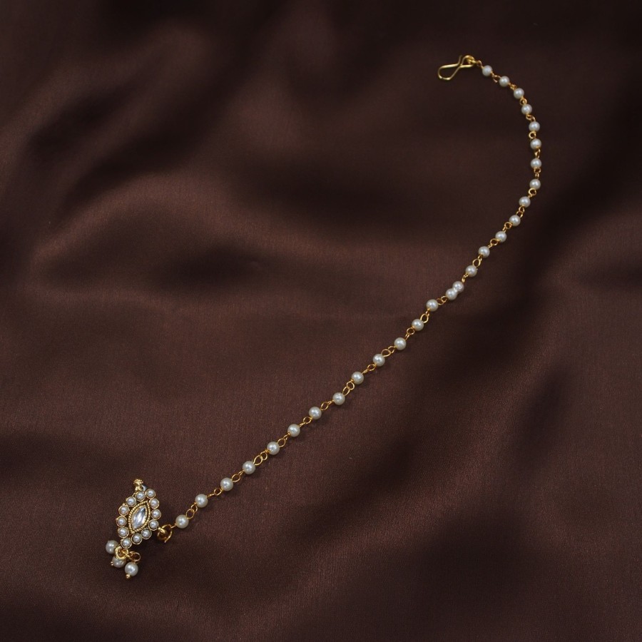 Jewellery I Jewels | Kundan Studded Nose Pin With Pearl Chain By I Jewels