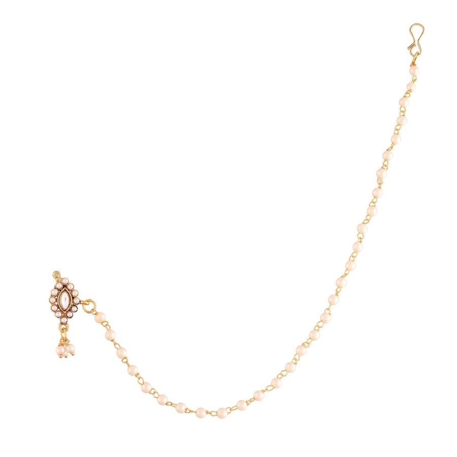 Jewellery I Jewels | Kundan Studded Nose Pin With Pearl Chain By I Jewels