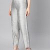 Women Varanga | Women'S Grey Straight Fit Solid Silk Cropped Regular Trousers - Varanga