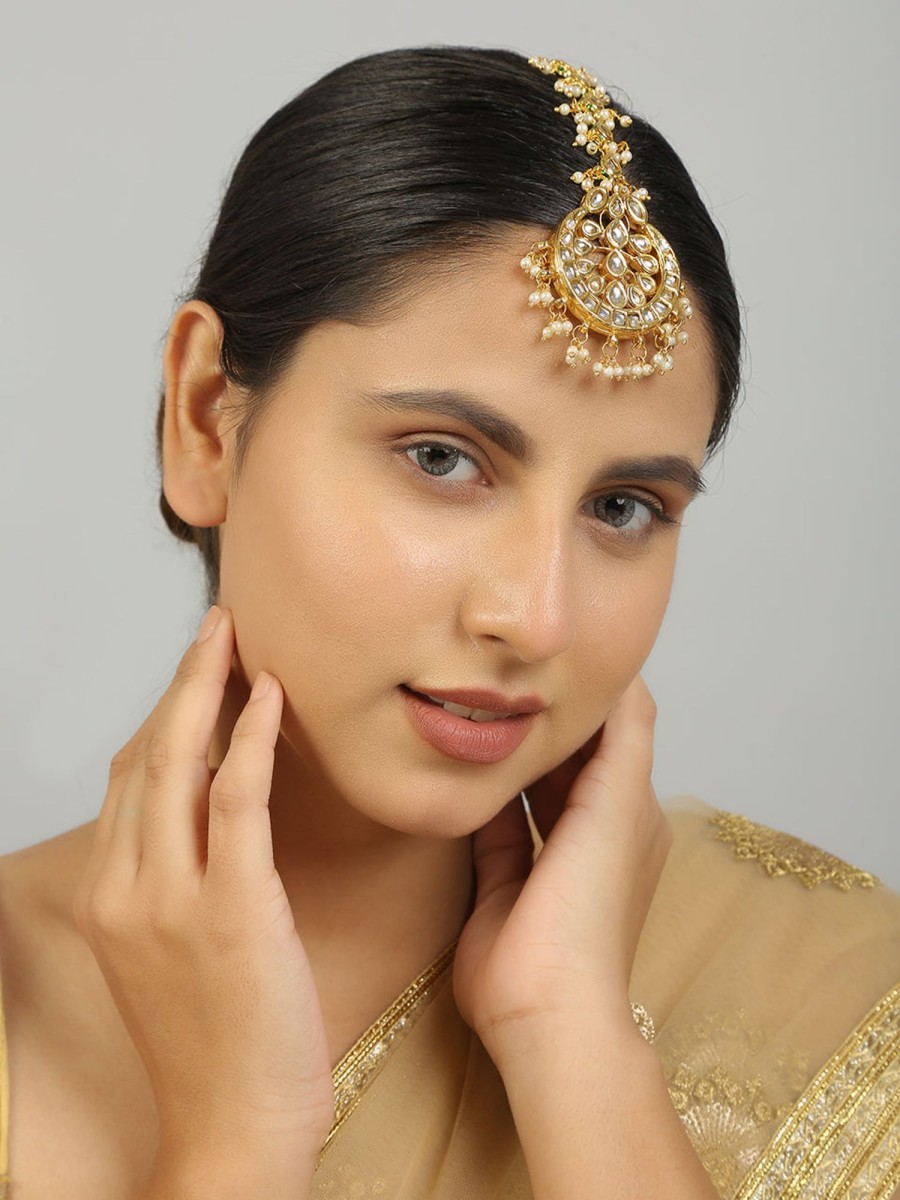 Jewellery Femizen | Women'S Kundan Embellished Maang Tikka - Femizen Golden