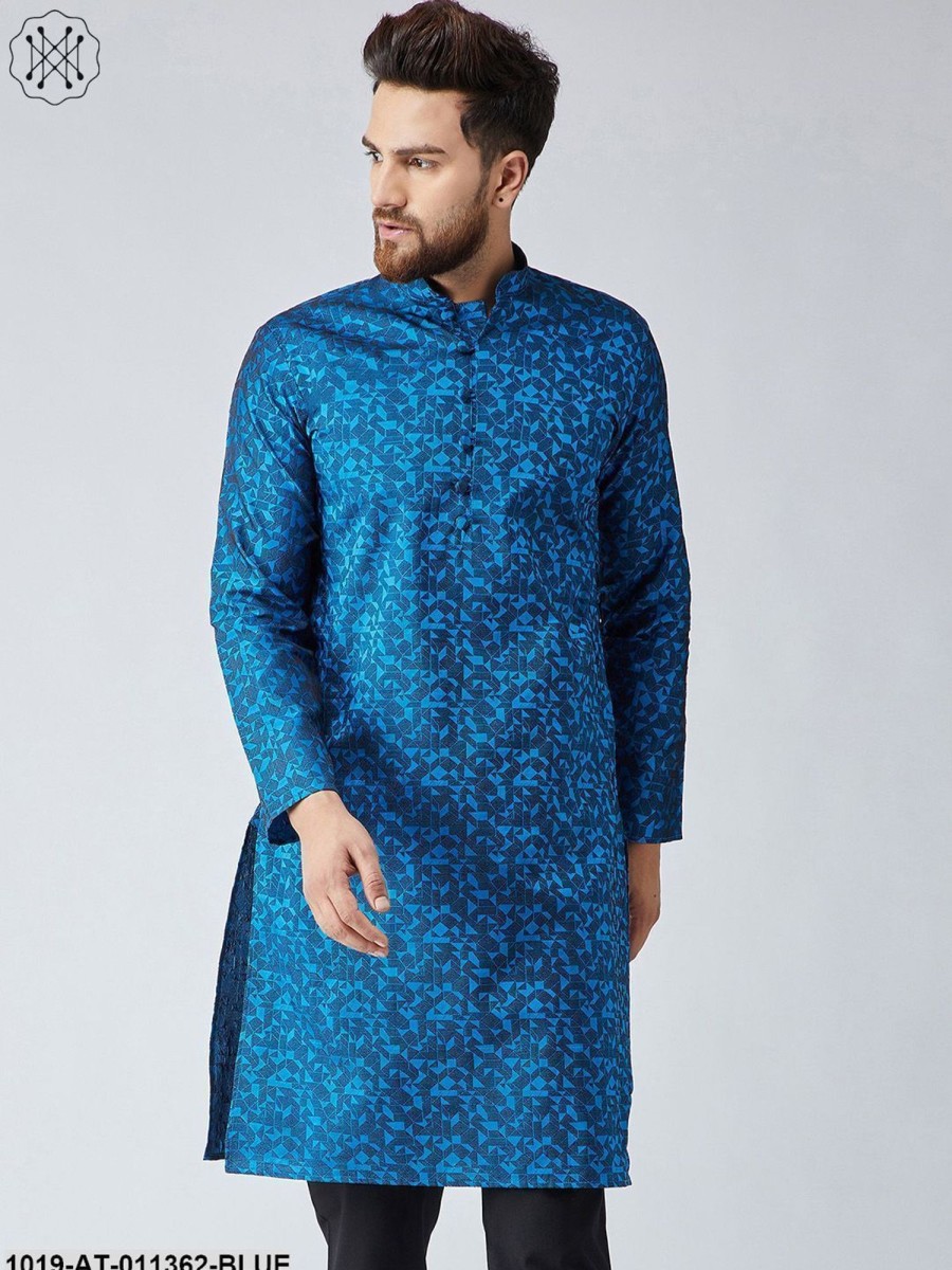 Men Sojanya | Men'S Silk Blend Blue Only Long Kurta - Sojanya