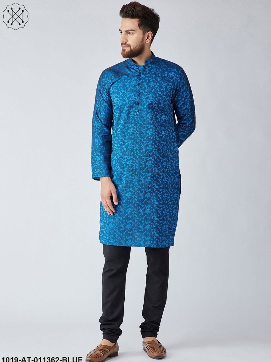 Men Sojanya | Men'S Silk Blend Blue Only Long Kurta - Sojanya