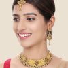 Jewellery Anikas Creation | Designer Gold Plated Traditional Matte Finish Necklace With Earring Maangtika - Anikas Creation Multicolor