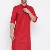 Men Vastramay | Men'S Maroon Cotton Blend Pathani Style Kurta - Vastramay