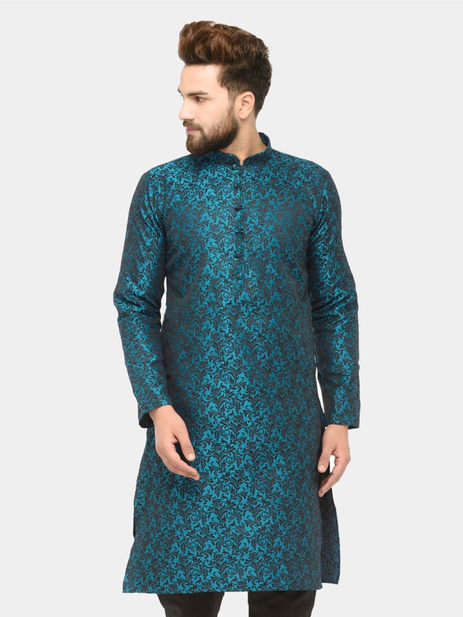 Men Virat Fashions | Men'S Green U0026 Black Self Design Kurta Only ( Jok 517 Green ) - Virat Fashions