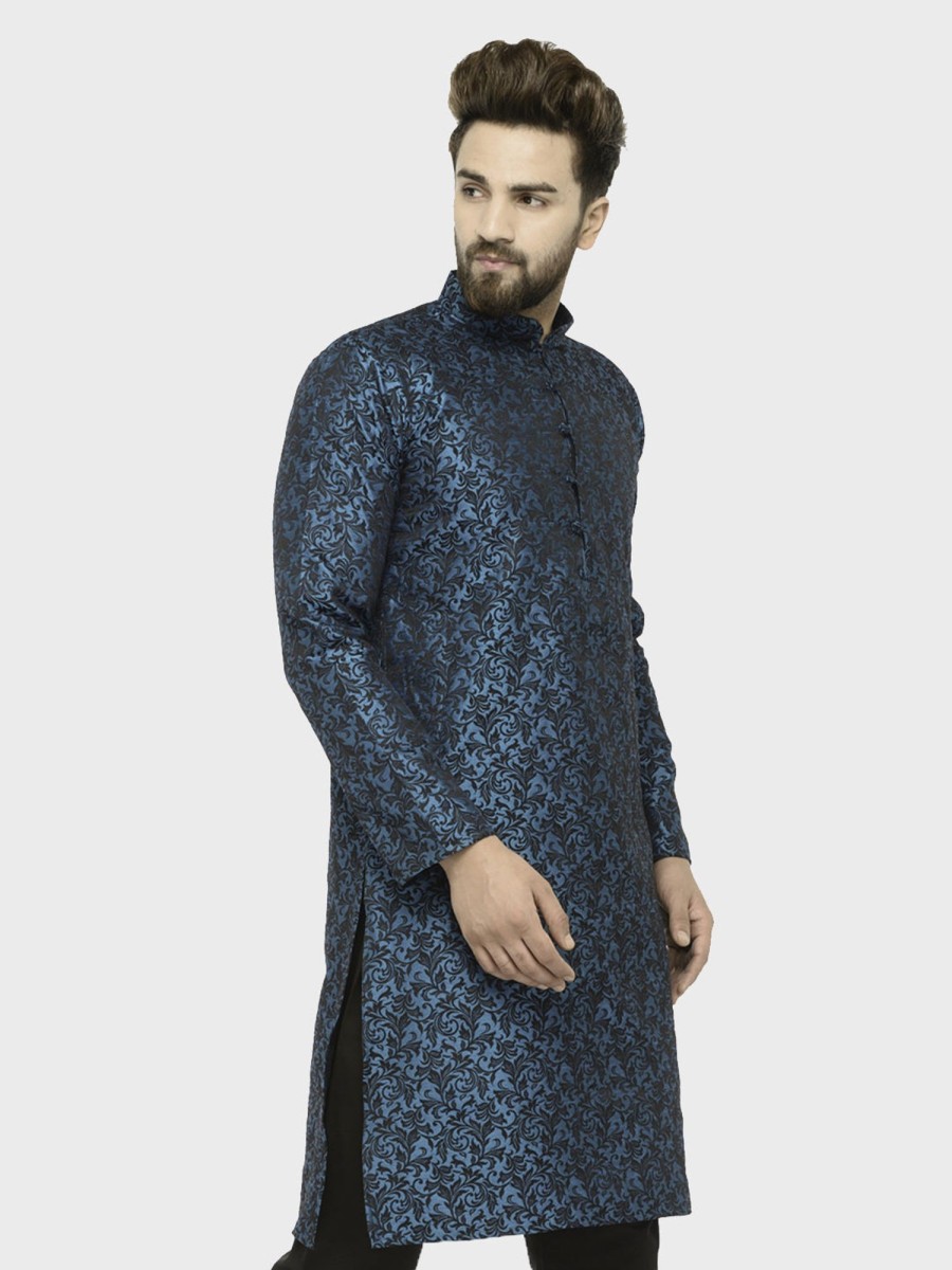 Men Virat Fashions | Men'S Green U0026 Black Self Design Kurta Only ( Jok 517 Green ) - Virat Fashions