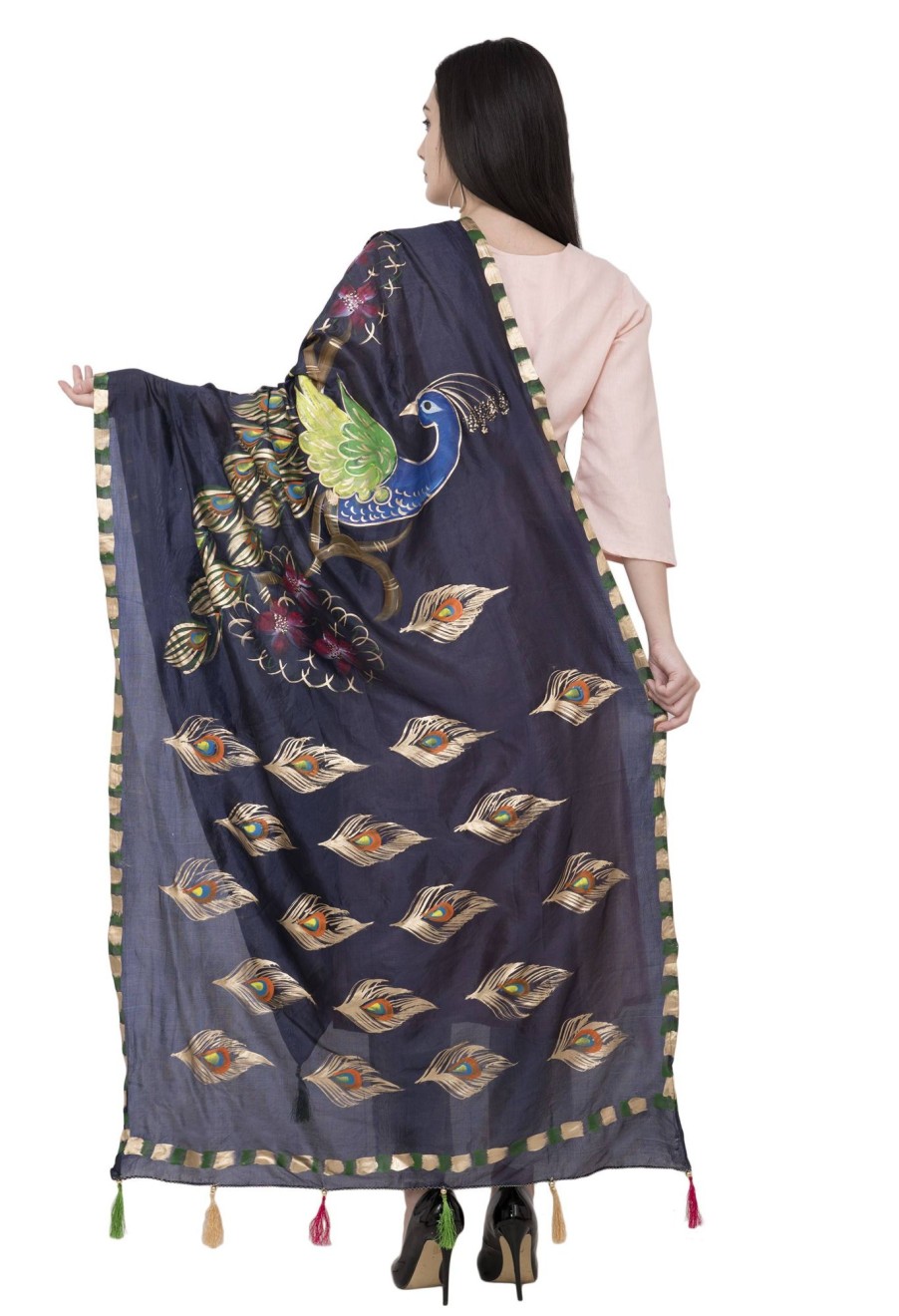 Women AR Silks | A R Silk Silk Peacock Multi Fancy Dupatta Color Dupatta Or Chunni Navy