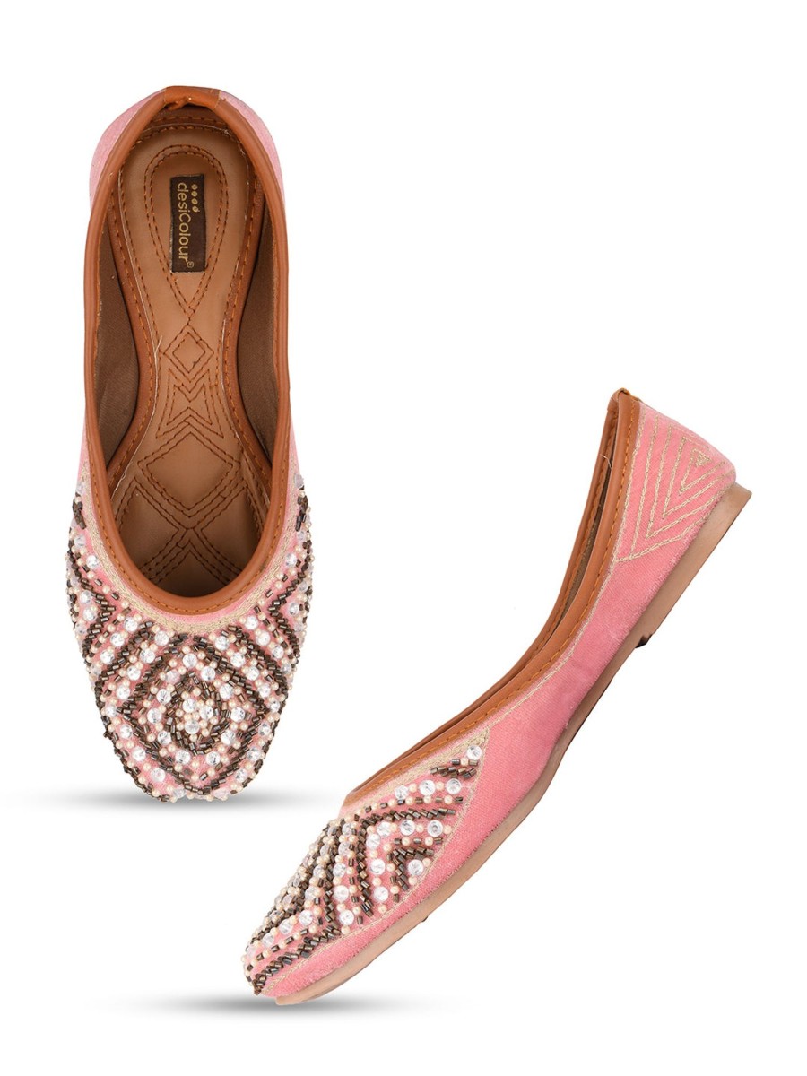 Others Desi Colour | Women'S Soft Hand Embroidered Indian Ethnic Comfort Footwear - Desi Colour Pink