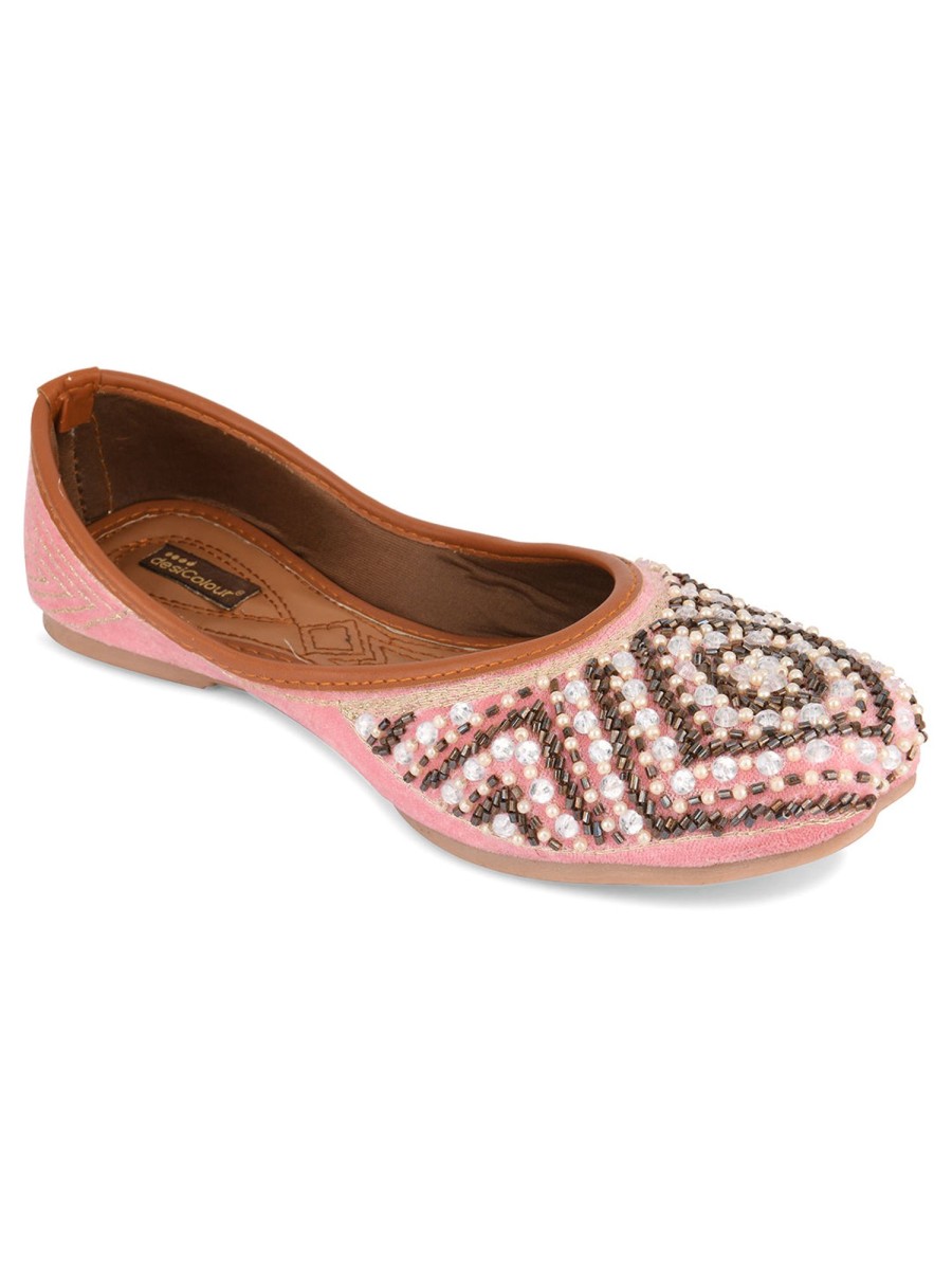 Others Desi Colour | Women'S Soft Hand Embroidered Indian Ethnic Comfort Footwear - Desi Colour Pink