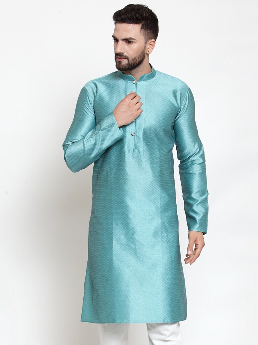 Men Virat Fashions | Men'S Light-Blue U0026 White Self Design Kurta Only ( Ko 589 Sky ) - Virat Fashions