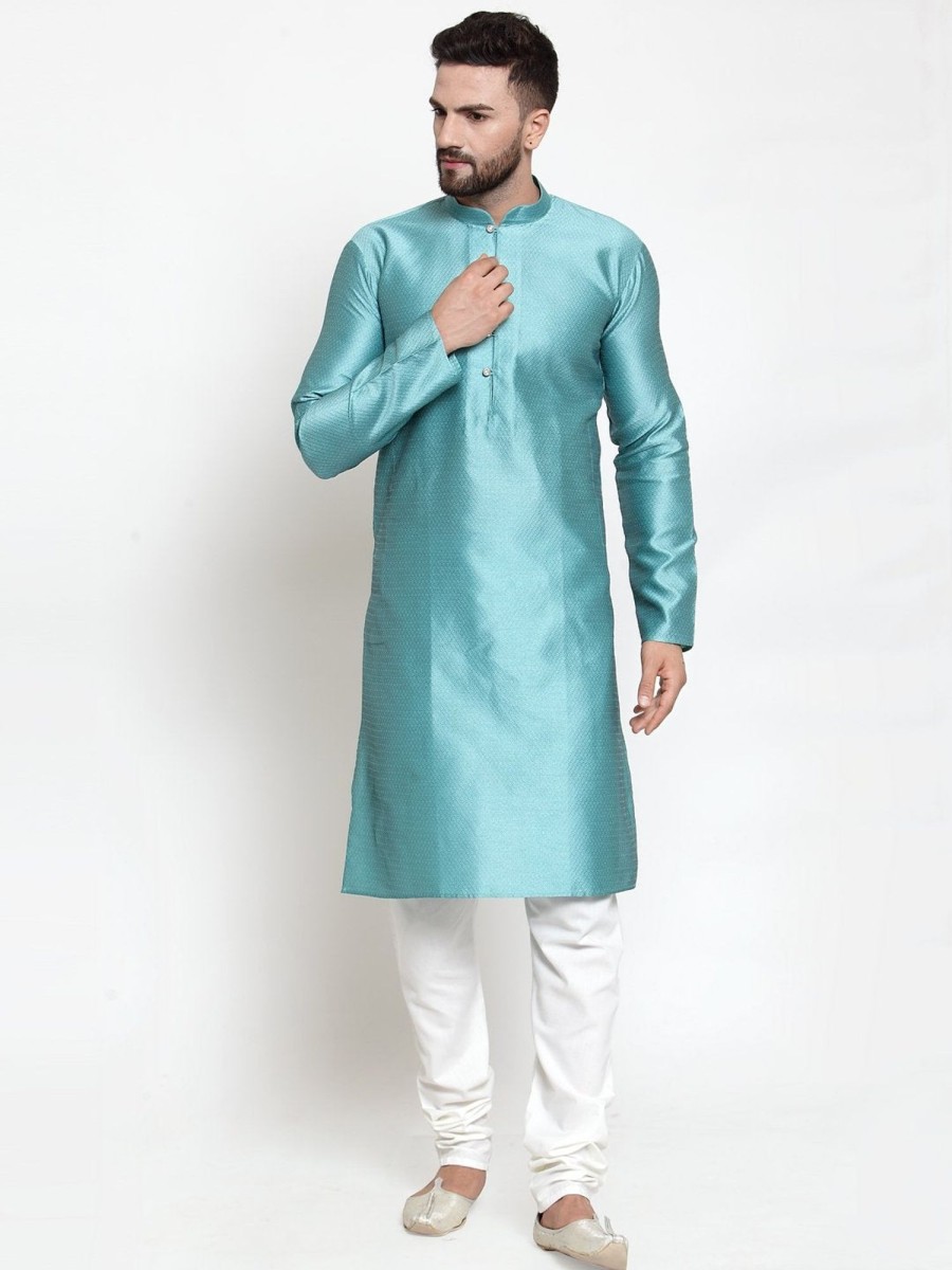 Men Virat Fashions | Men'S Light-Blue U0026 White Self Design Kurta Only ( Ko 589 Sky ) - Virat Fashions