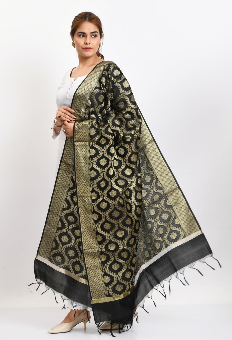 Women Moeza | Women'S Banarsi Silk All Over Woven Design Dupatta - Moeza Black