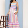 Women Ahalyaa | Women'S Striped Crepe Maxi Ethnic Dress - Ahalyaa Blue