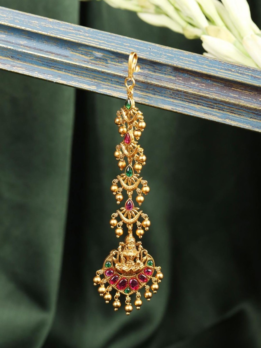 Jewellery Priyaasi | Women'S Ruby Emerald Gold Plated Temple Maang Tikka - Priyaasi