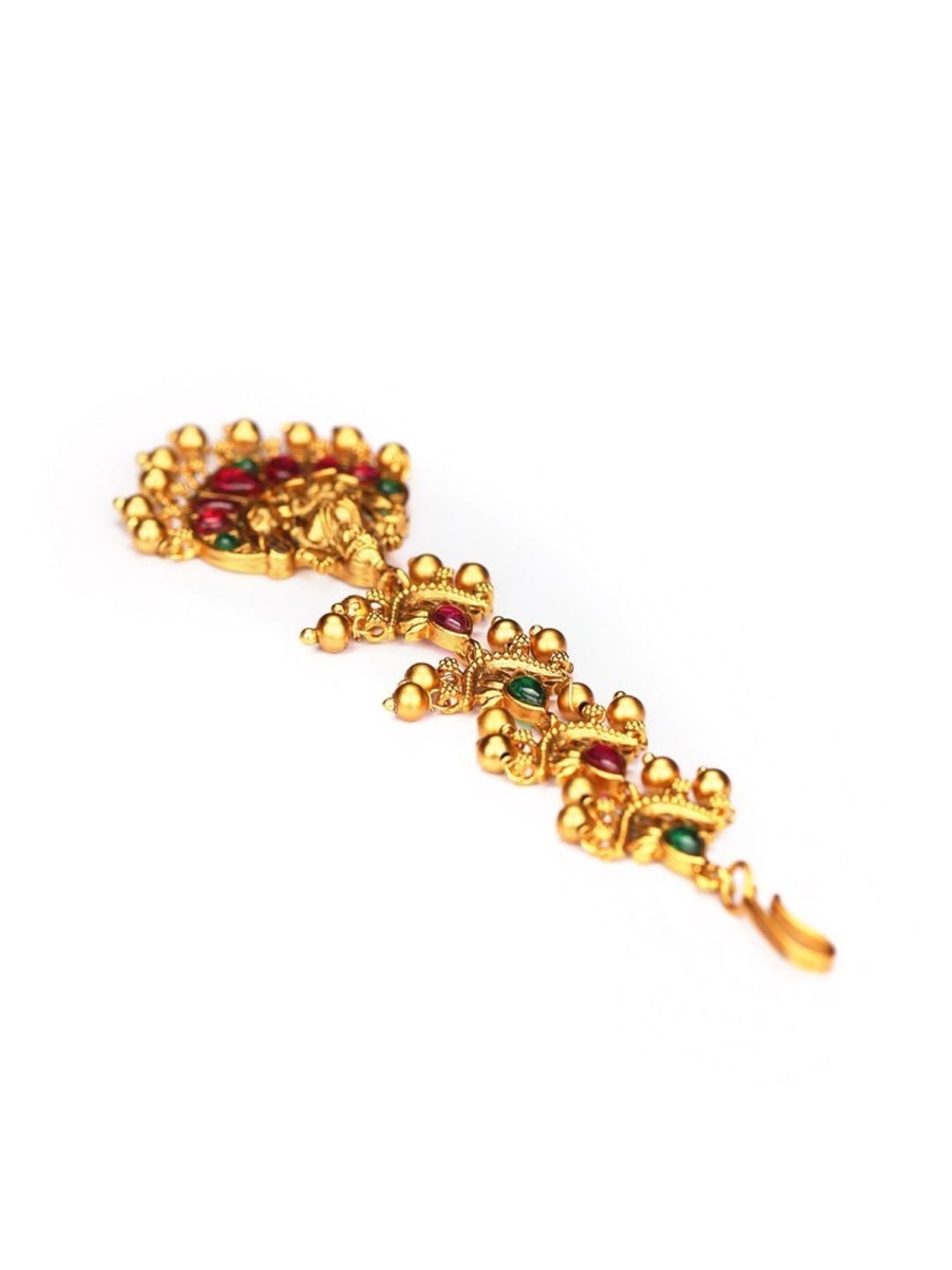 Jewellery Priyaasi | Women'S Ruby Emerald Gold Plated Temple Maang Tikka - Priyaasi