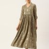 Women Final Clearance Sale | Women'S Color Rayon Blend Foil Printed A-Line Flared Dress - Final Clearance Sale Gold