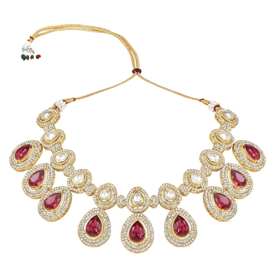 Jewellery I Jewels | Women'S 18K Gold Plated Traditional Kundan U0026 Stone Studded Choker Necklace Jewellery Set With Earrings U0026 Maang Tikka - I Jewels Pink