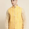 Men Sojanya | Men'S Silk Blend Embroidered Only Nehrujacket - Sojanya Yellow