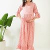 Women The Kaftan Company | Women'S Peach Butterfly Maternity And Feeding Nightdress - The Kaftan Company Pink