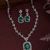 Jewellery Anikas Creation | Stylish American Diamond Green Stone Studded Jewelery Set - Anikas Creation Multicolor