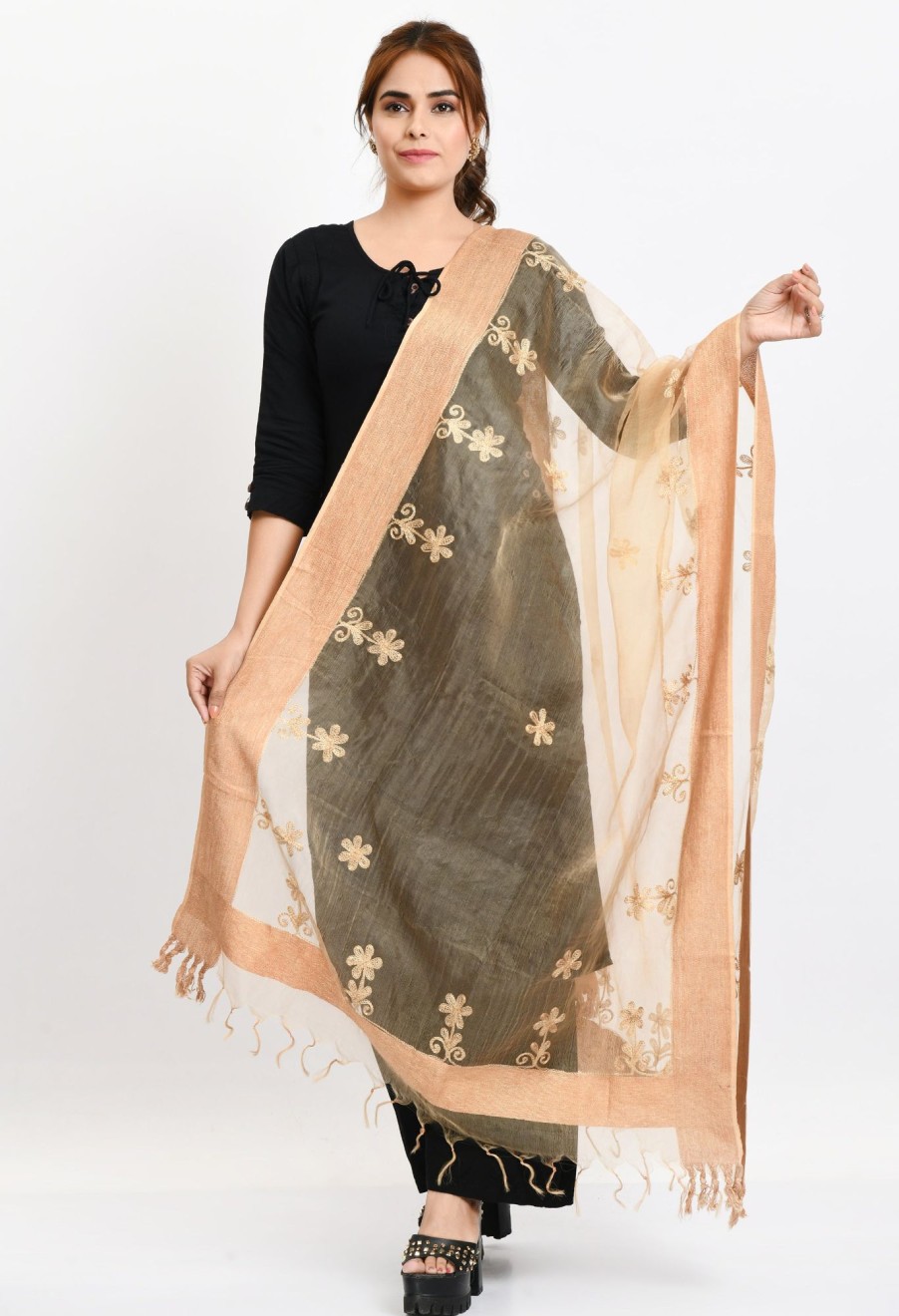 Women Moeza | Women'S Orgenza All Over Chikan Work En Dupatta - Moeza Gold