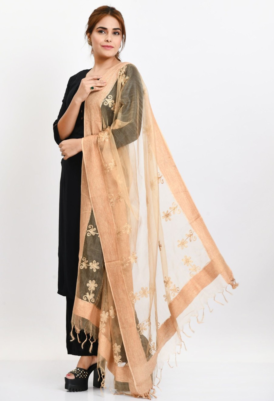 Women Moeza | Women'S Orgenza All Over Chikan Work En Dupatta - Moeza Gold