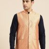 Men Sojanya | Men'S Silk Blend Peach U0026 Gold Self Design Nehru Jacket - Sojanya