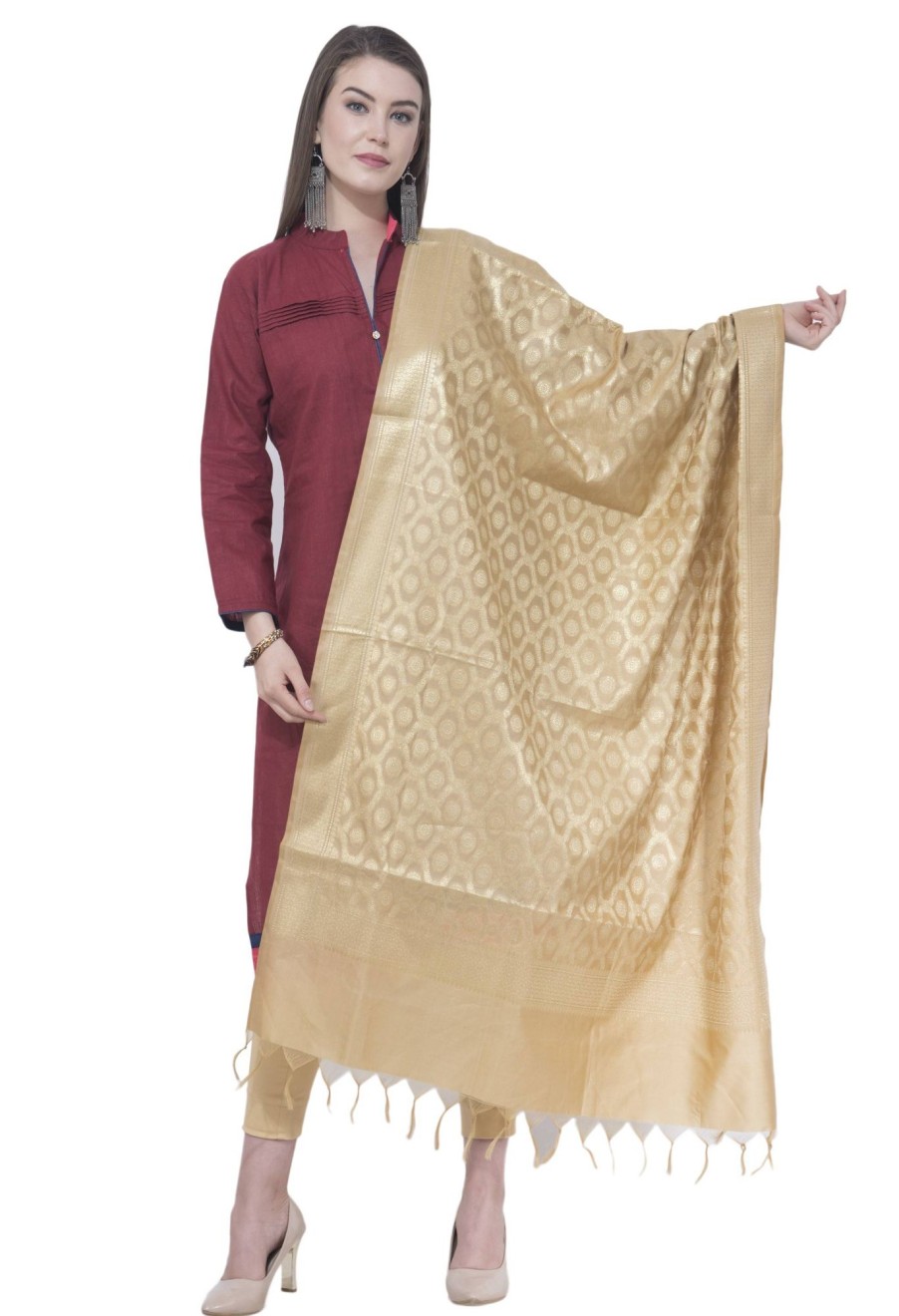 Women AR Silks | A R Silk Color Vns Pastle Chanderi Cotton Dupattas And Chunnis Golden