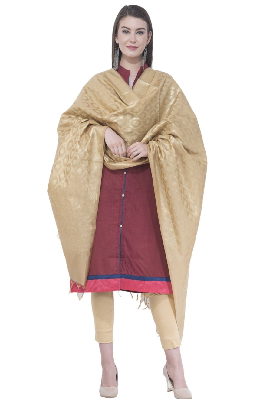 Women AR Silks | A R Silk Color Vns Pastle Chanderi Cotton Dupattas And Chunnis Golden