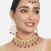 Jewellery I Jewels | Women'S Gold Plated Kundan U0026 Pearl Studded Choker Necklace Set With Earrings U0026 Maang Tikka - I Jewels Maroon