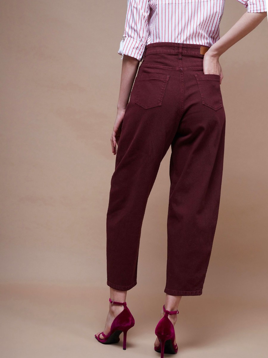 Women SASSAFRAS | Women'S Balloon Fit Jeans - Sassafras Burgundy