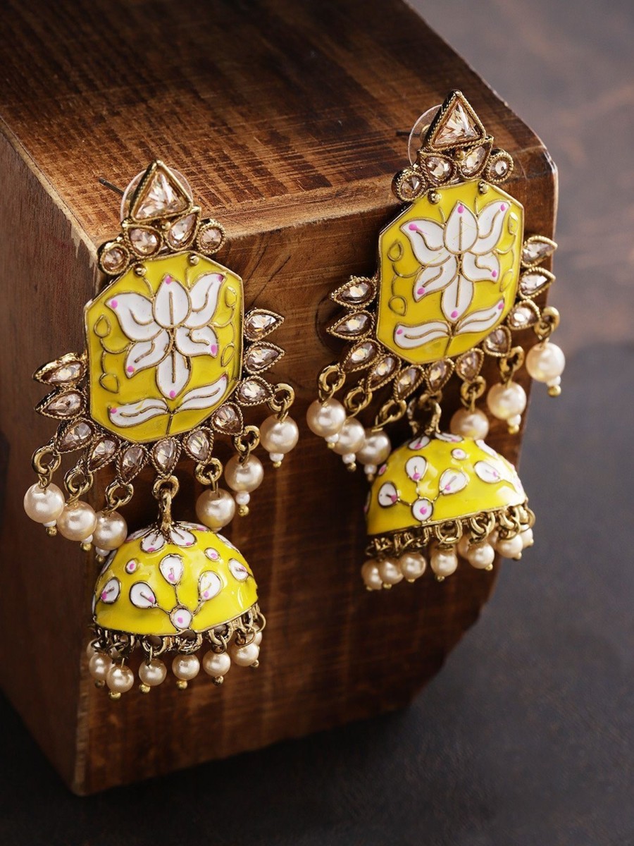 Jewellery Priyaasi | Women'S Hand Crafted Gold Plated Yellow Jhumka Earring For Women And Girls - Priyaasi