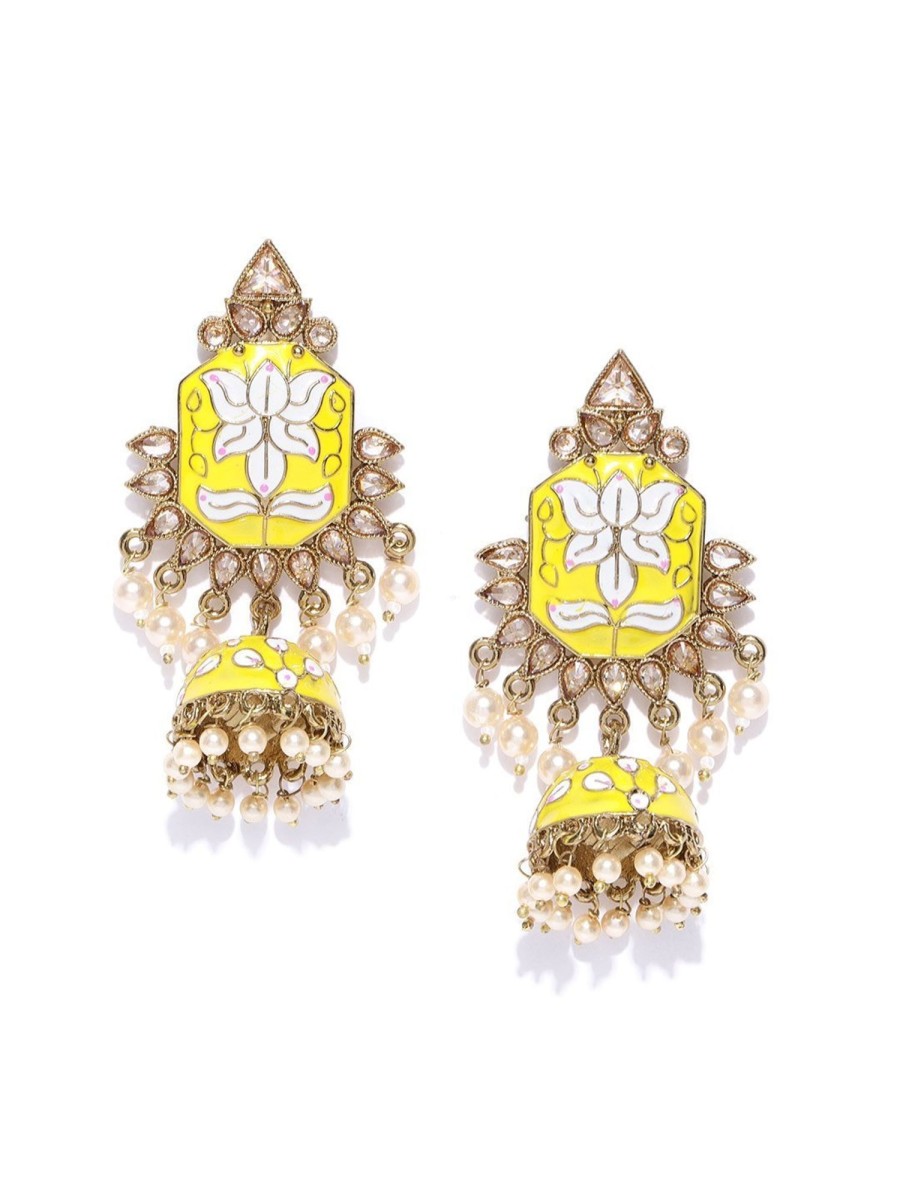 Jewellery Priyaasi | Women'S Hand Crafted Gold Plated Yellow Jhumka Earring For Women And Girls - Priyaasi