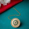 Jewellery Morkanth | Women'S Gold-Plated White U0026 Green Kundan Stone Studded U0026 Beaded Borla Maang Tikka - Morkanth