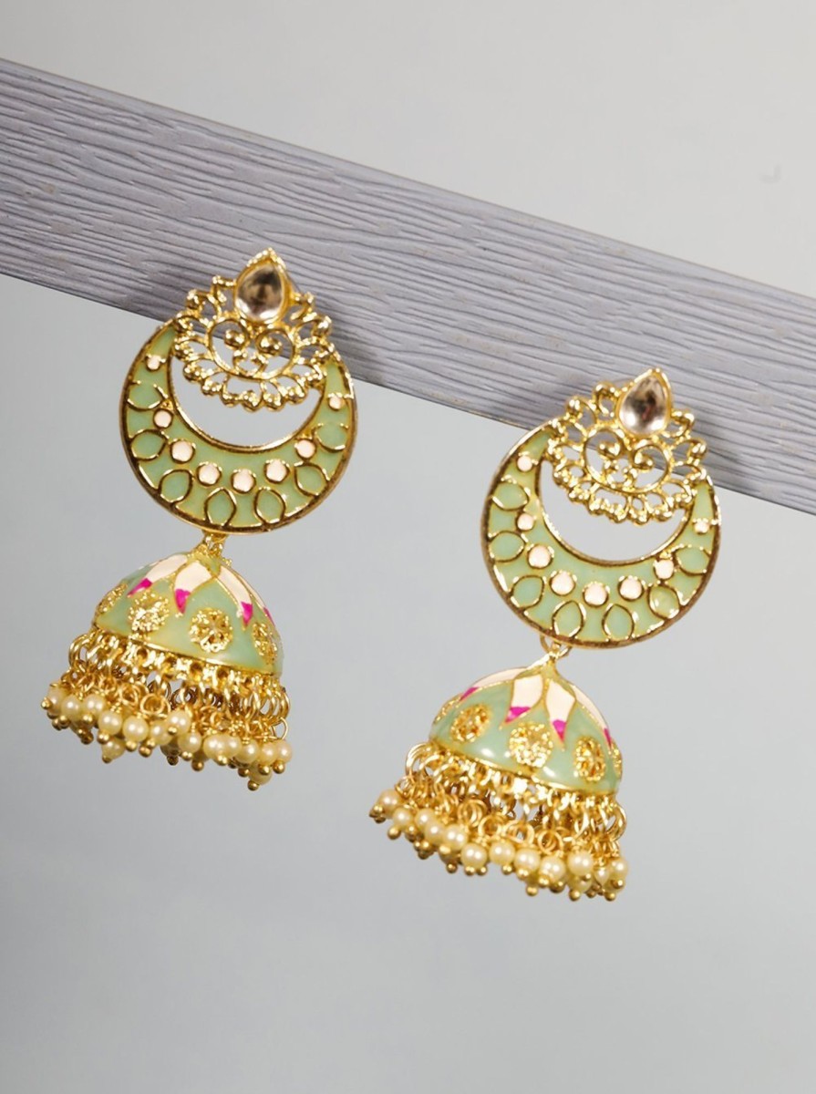 Jewellery Priyaasi | Women'S Gold Plated Crescent Shaped Jhumka Chandbali - Priyaasi