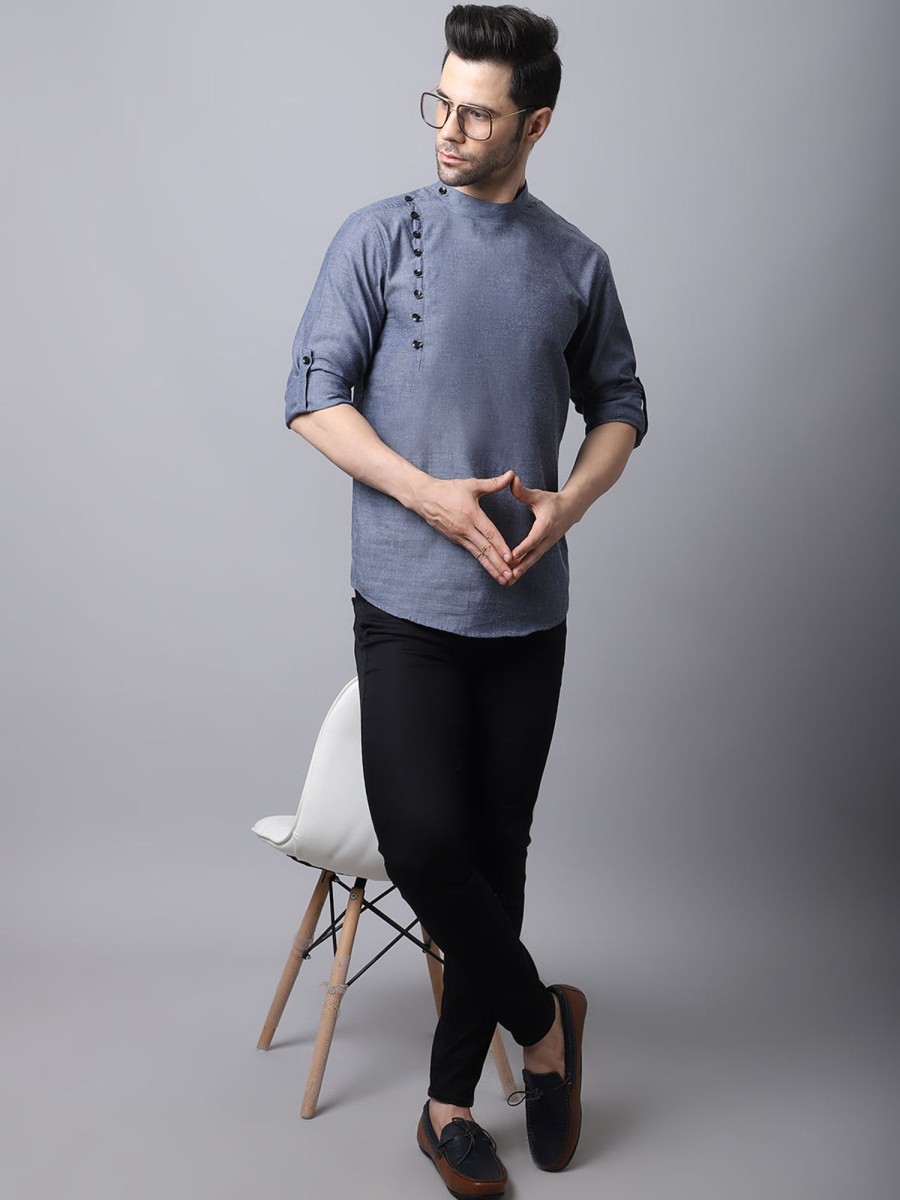 Men Even Apparels | Men'S Pure Cotton Kurta With Side Placket - Even Apparels Grey