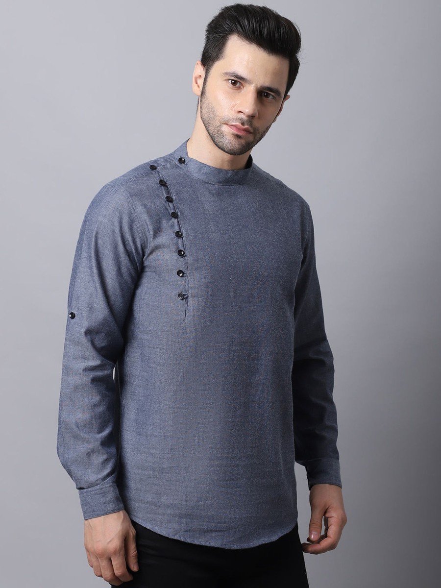 Men Even Apparels | Men'S Pure Cotton Kurta With Side Placket - Even Apparels Grey