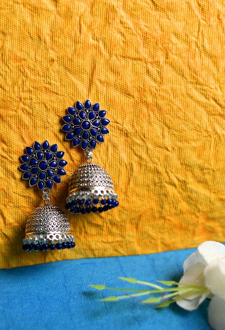 Jewellery Tehzeeb | Women'S Silver Colour Earrings With Blue Pearl - Tehzeeb