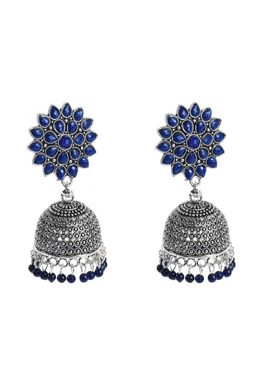 Jewellery Tehzeeb | Women'S Silver Colour Earrings With Blue Pearl - Tehzeeb