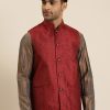 Men Sojanya | Men'S Jacquard Silk Self Design Only Nehrujacket - Sojanya Maroon