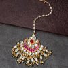 Jewellery Morkanth | Women'S Gold-Plated Pink U0026 Off-White Kundan-Studded Beaded Handcrafted Maang Tikka - Morkanth