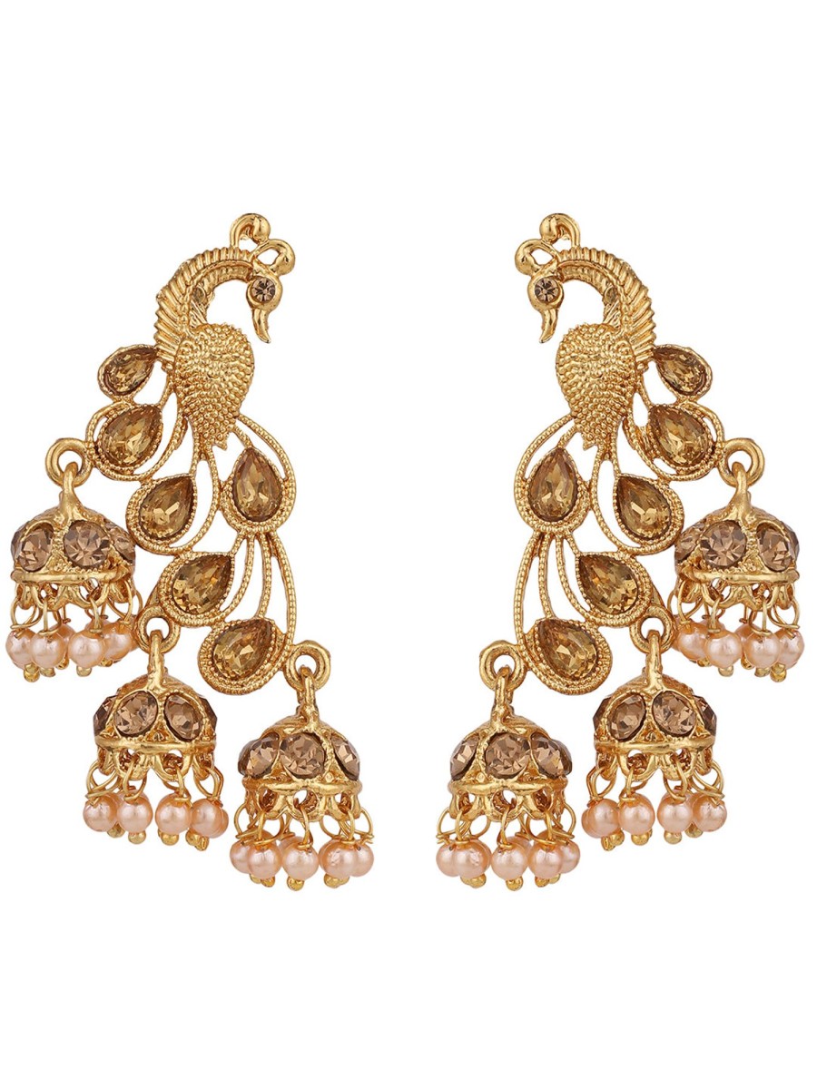 Jewellery Anikas Creation | Women'S Gold Plated Traditional Brass Peacock Cubic Zirconia 3 Jhumki Earring - Anikas Creation