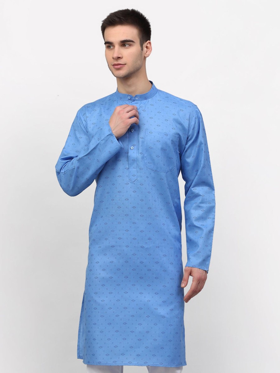 Men Virat Fashions | Men'S Sky Printed Cotton Kurta Only ( Ko 614 Sky ) - Virat Fashions