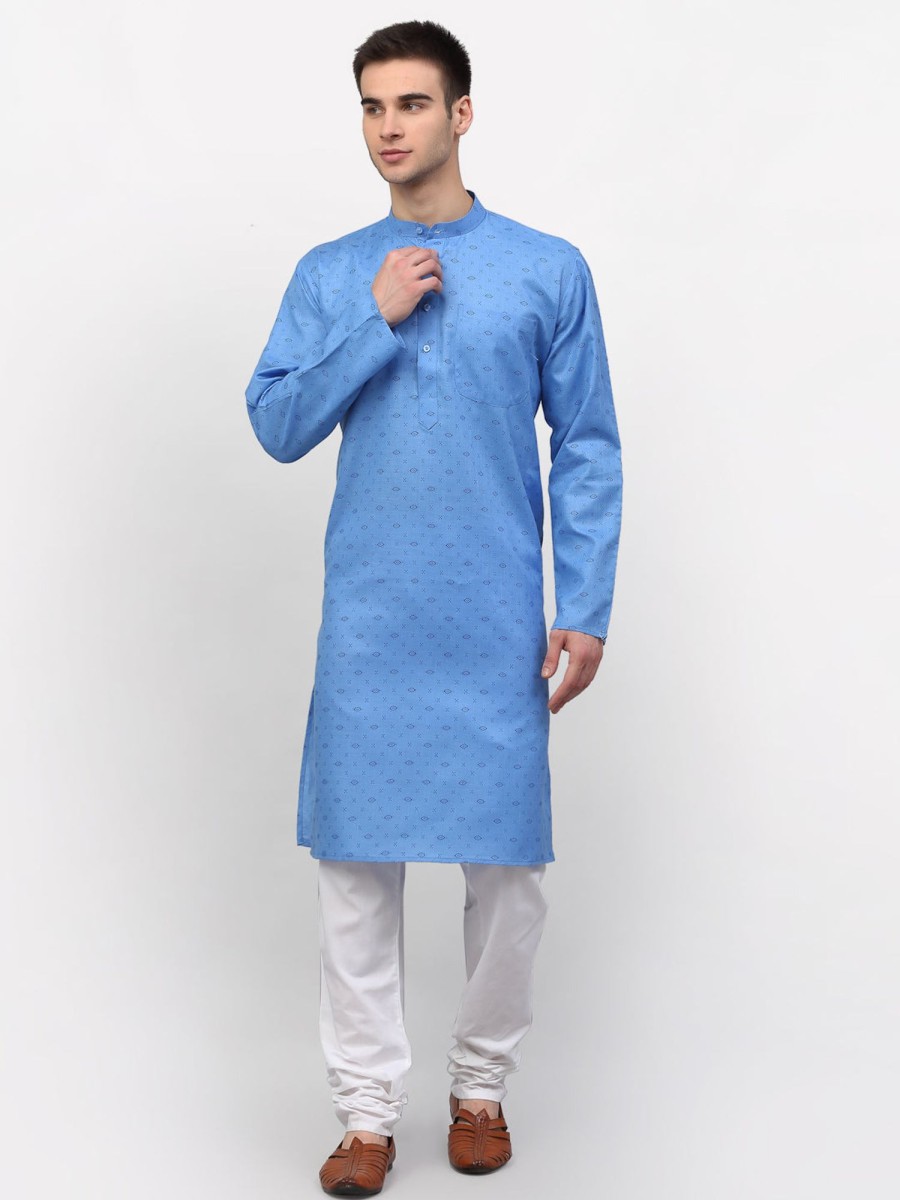 Men Virat Fashions | Men'S Sky Printed Cotton Kurta Only ( Ko 614 Sky ) - Virat Fashions