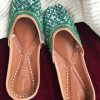 Others Desi Colour | Women'S Green Mirror Work Leather Embroidered Indian Handcrafted Ethnic Comfort Footwear - Desi Colour