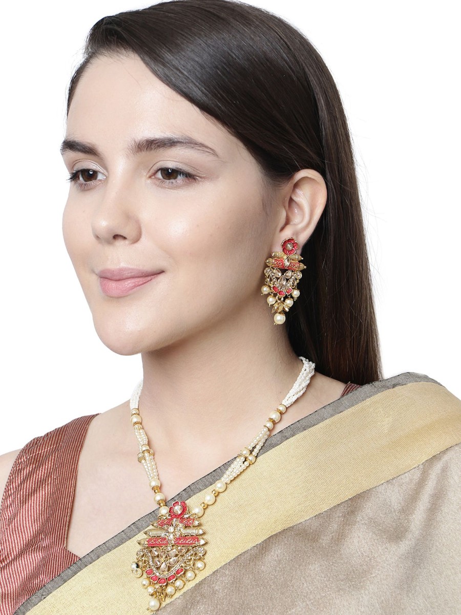 Jewellery Anikas Creation | Antique Matte Gold Finish Meenakari Pearl Jewellery - Anikas Creation Multicolor