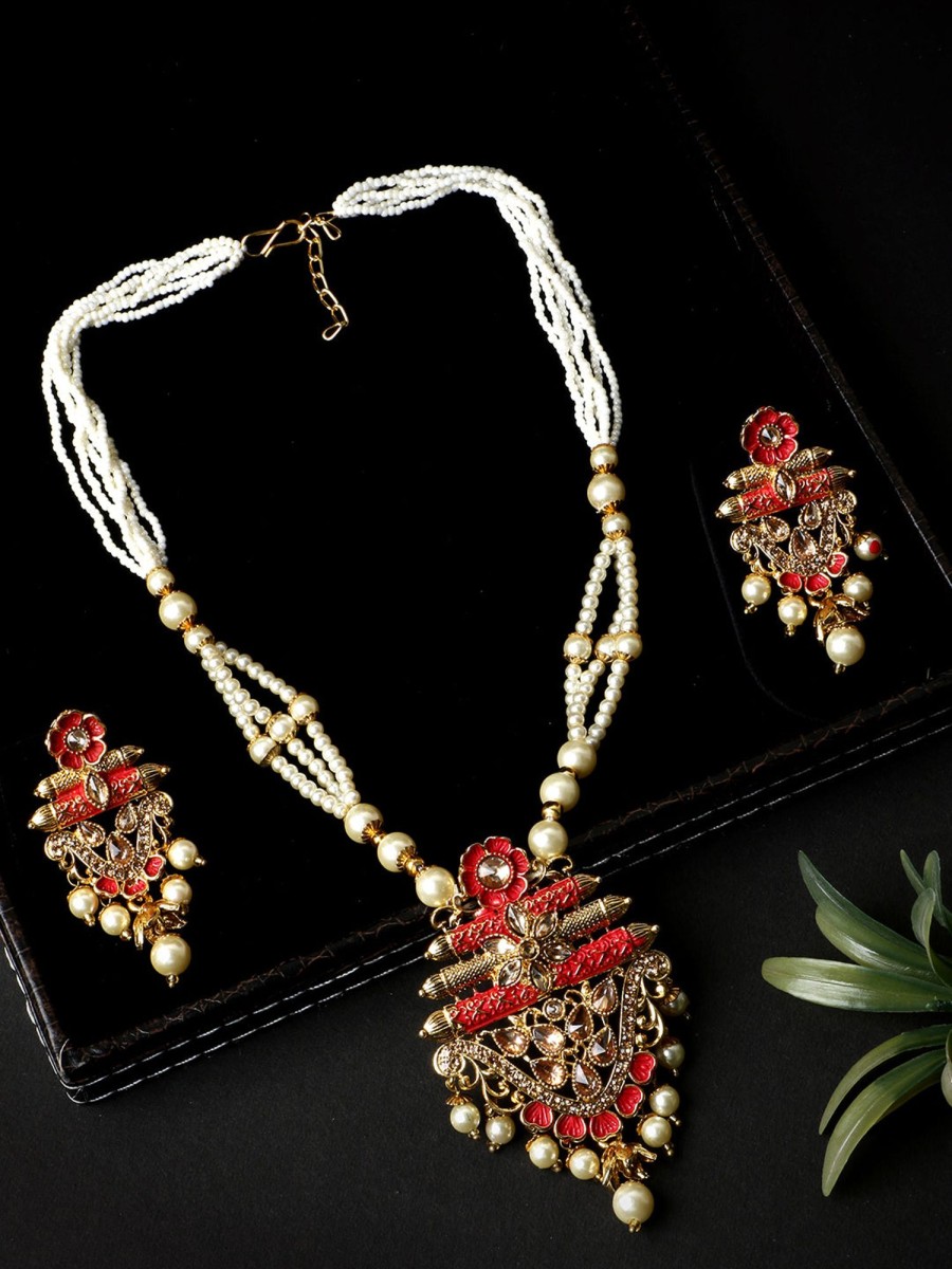 Jewellery Anikas Creation | Antique Matte Gold Finish Meenakari Pearl Jewellery - Anikas Creation Multicolor