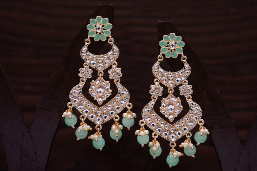 Jewellery I Jewels | Women'S Gold Plated Handcrafted Earring Glided With Kundan U0026 Pearls - I Jewels Mint